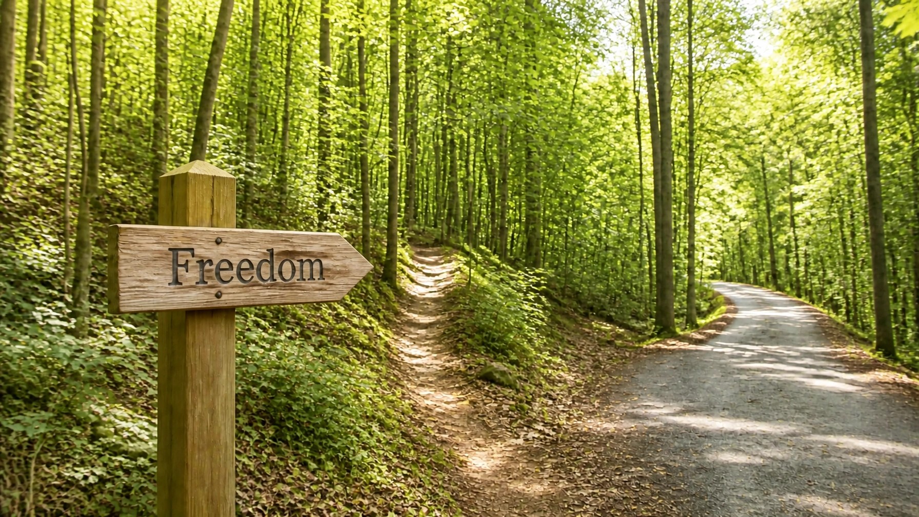 Bright winding forest road